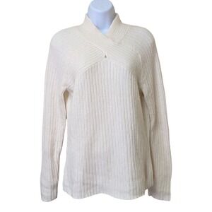 SARAH SPENCER Cream Ribbed Knit Nylon Rabbit Hair Lambs Wool Blend Sweater Large